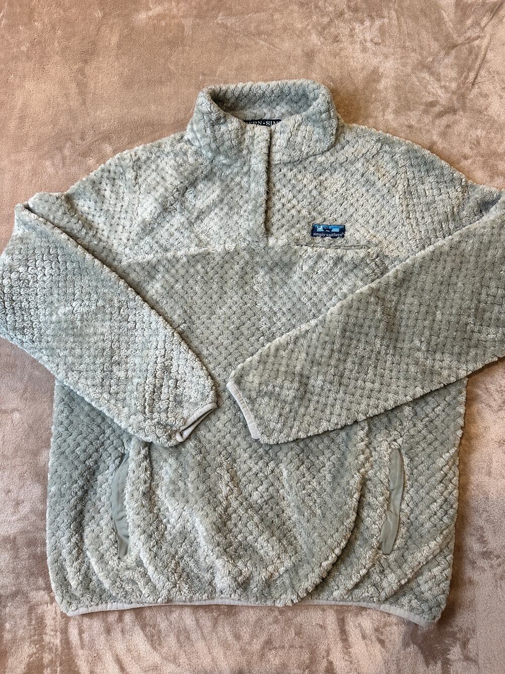 Simply Southern Sherpa Fleece Quarter Snap Pullover XL Sage Green